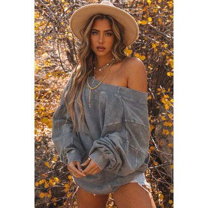 Gray Exposed Seam Twist Open Back Oversized Sweatshirt