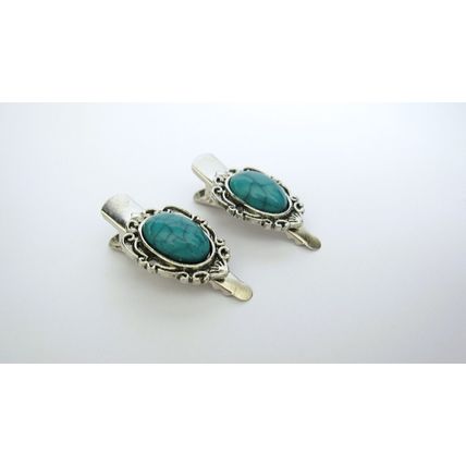2 extra small metal turquoise blue stone alligator hair clip fine thin hair
