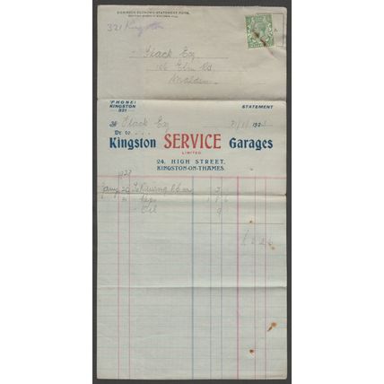 Two Bills & Receipt - Kingston Service Garages, Kingston-on-Thames, 1923