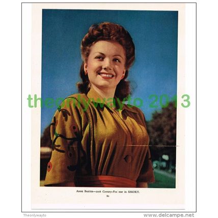 ANNE BAXTER, 20TH CENTURY FOX STAR, IN SMOKY, PRINTED PHOTO FROM FILM REVIEW, 19