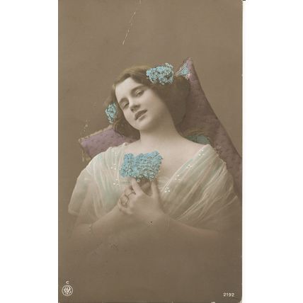 PC23390 Old Photo. A Woman with Flowers. E. J. Hey. No 2192. 1911