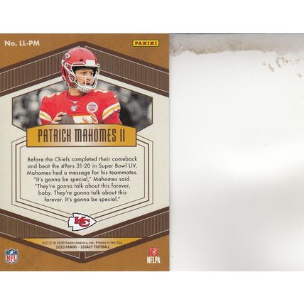 PATRICK MAHOMES LASTING LEGACIES 2020 AUTOGRAPHED KANSAS CITY CHIEFS QUARTERBACK
