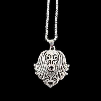 Long Coat Long Haired Dog Head Pendant Necklace Gift idea