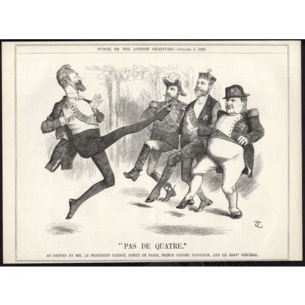 PAS DE QUATRE 1889 Sir John Tenniel - Sadi Carnot PUNCH CARTOON PAGE