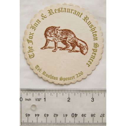 vintage Beer Mat - The Fox Inn & Restaurant, Rushton Spencer