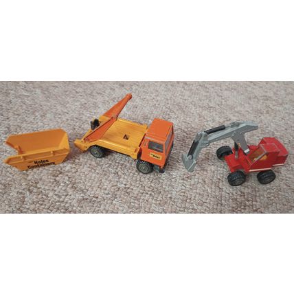 matchbox super kings bedford skip hire truck and digger