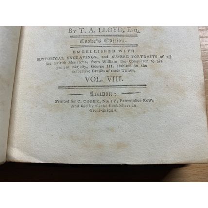 RARE* 1790 "HISTORY OF ENGLAND" T A LLOYD VOL 8 SMALL ANTIQUE BOOK (P3)