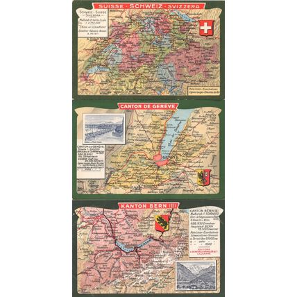 Canton Kanton Du Geneve Bern 3x Switzerland Old Map Postcard s
