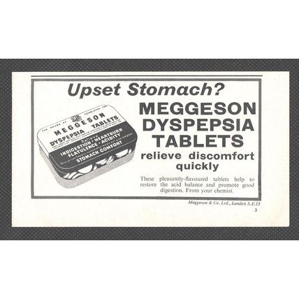 MEGGESON DYSPEPSIA TABLETS :- Original Vintage 1964 Advert ~ POST FREE