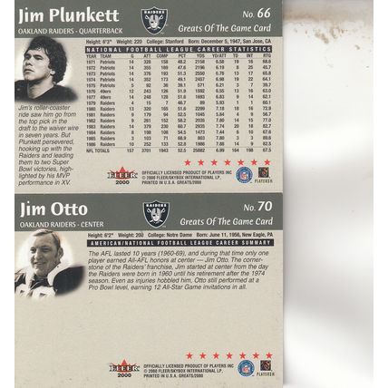 JIM PLUNKETT & JIM OTTO AUTO 2000 OAKLAND RIDERS HOF SB CHAMPION PLAYERS OFFENSE