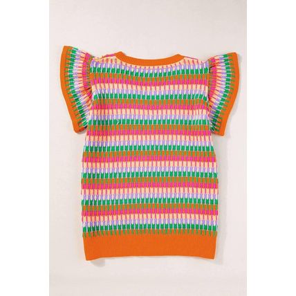 Orange Multi Flutter Sleeve Knitted Sweater Top