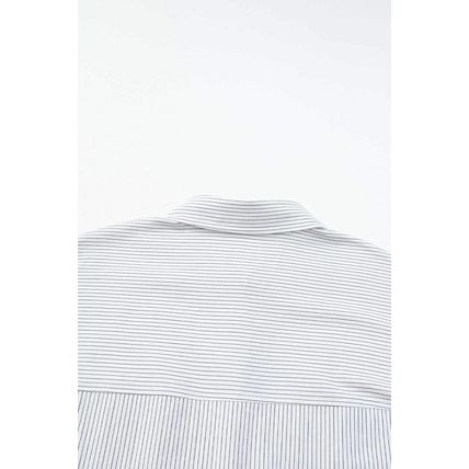Black Stripe Roll-tab Sleeve Pocketed Long Shirt