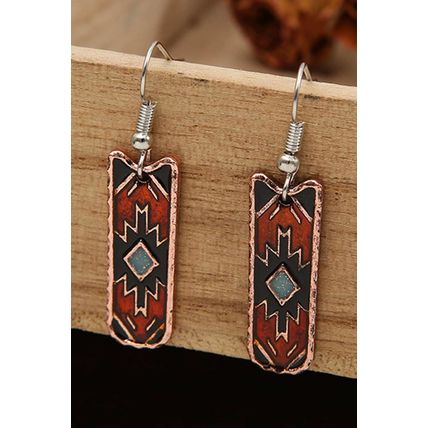 Burgundy Western Aztec Pattern Alloy Dangle Earrings
