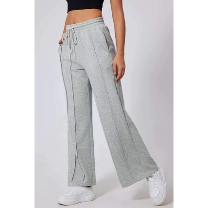 Gray Seamed Drawstring High Waist Wide Leg Sweatpants