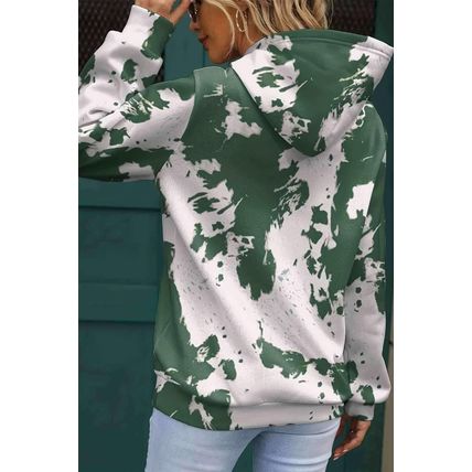 Green Tie Dye Print Kangaroo Pocket Loose Hoodie