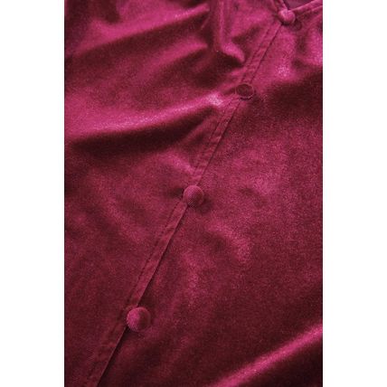 Red Dahlia Sequin Patchwork Sleeve Button Up Velvet Top