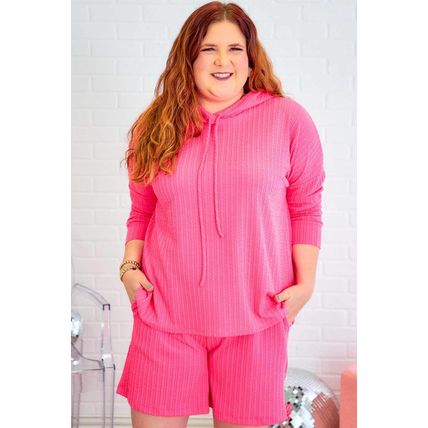 Rose Red Textured Hoodie and Shorts Plus Size Two Piece Set