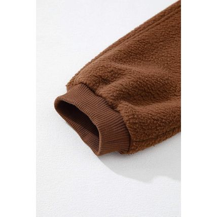Brown Half Zip Fleece Pullover Sweatshirt