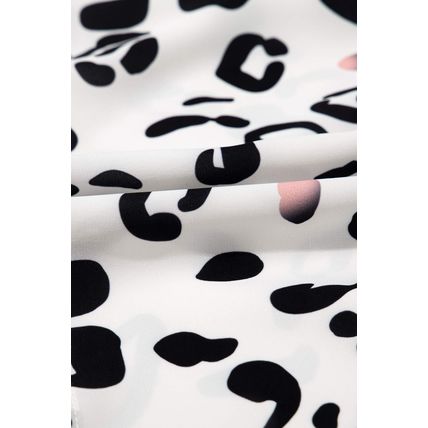 White Leopard Print Notch V Neck Loose Fit Maxi Dress