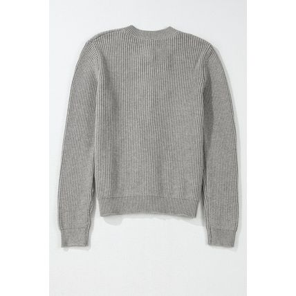 Philippine Gray Ribbed Knit Bow Front Buttoned Cardigan