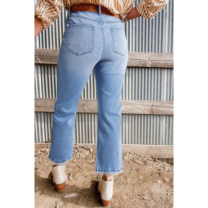 Beau Blue Mineral Wash Raw Hem High Waist Flared Jeans