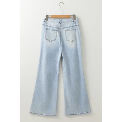 Beau Blue Light Wash Distressed High Waist Wide Leg Jeans