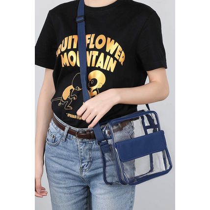 Dark Blue PVC Patchwork Adjustable Strap Square Crossbody Bag