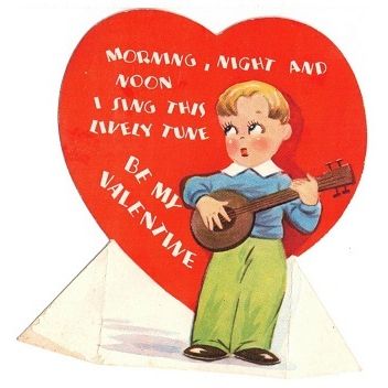 VINTAGE ' VALENTINE CARD ' YOUNG BOY with GUITAR card 1930s