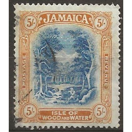 Jamaica 1922 SG105 5/- Blue & Yellow-Brown Wmk Multi Crown CA Fine Used ..