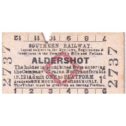 ALDERSHOT Southern Railway 1d Type 3 Platform Ticket SR 2737 Edmundson