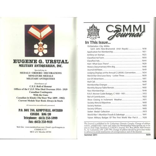 CSMMI Canadian Society of Military Medals and Insignia Journal Summer 2011