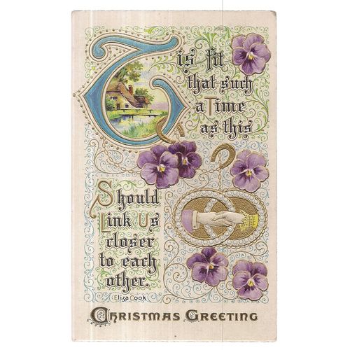 CHRISTMAS GREETINGS used antique postcard violas =