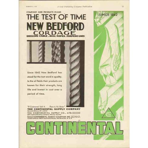 CONTINENTAL SUPPLY COMPANY 1930 test New Bedford cordage vintage ad