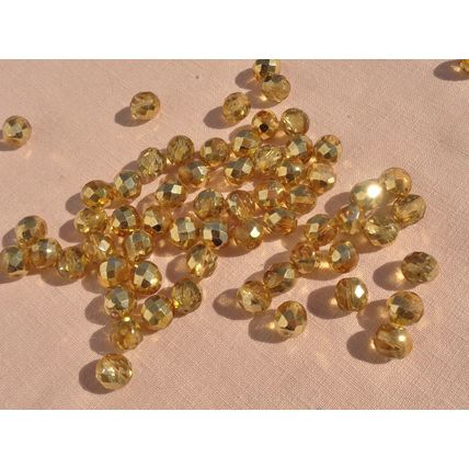 12 Faceted Gold Vitrail Crystal Round Glass Beads 10mm Czech Vintage bd080