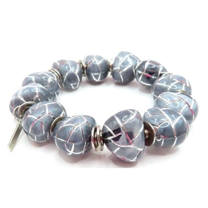 Grey & Silver Pattern Beaded Stretch Bracelet Christmas Gift Ladies Jewellery