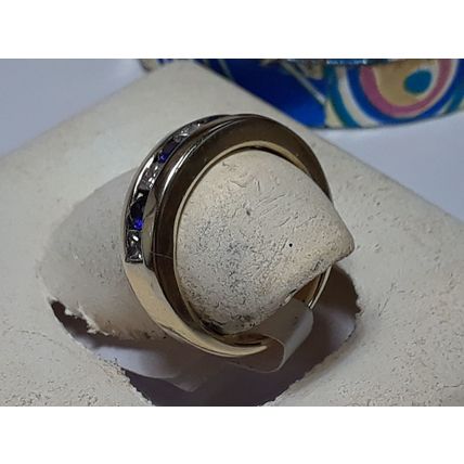 Estate .85ctw Natural Princess Diam&Rd Saph 14Kt Y/Gold S-3.5 Channel Band#20154