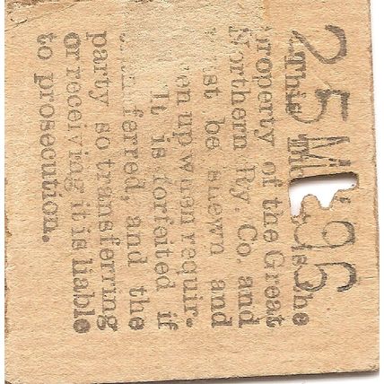 Great Northern Railway Edmondson Ticket - Skegness to Moorgate Street