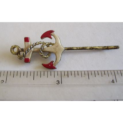 Navy Sweetheart Hair Clip Red & White Enamel Anchor Naval Pin