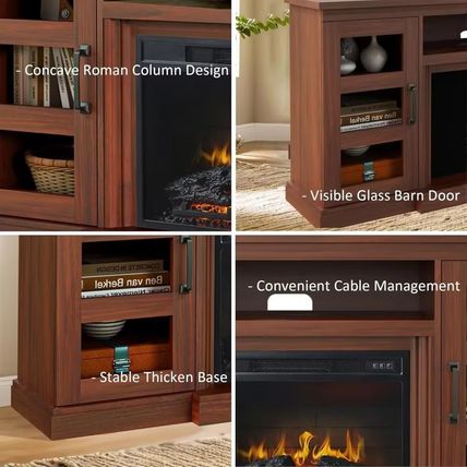 Farmhouse TV Cabinet with 3D Fireplace – Fits TVs Up to 65 Inches