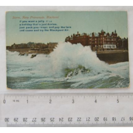 vintage colour postcard Storm, New Promenade, Blackpool