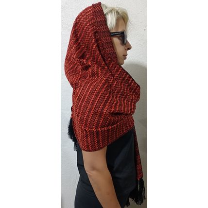 Elegant-Ultra-Soft-Lightweight **BLACK-ORANGE** Traditional Rebozo Shawl Mexico