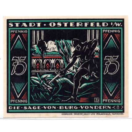 1921 Germany Osterfeld Notgeld 75 Pfennig Note (1238)