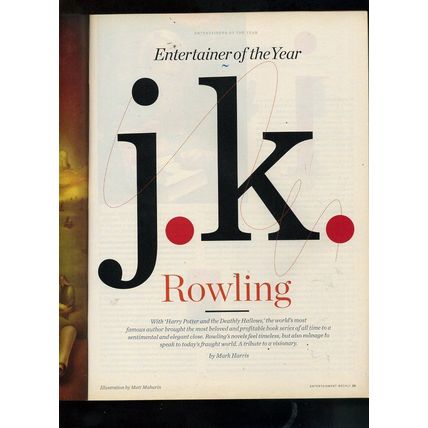 J.K. ROWLING HARRY POTTER Entertainment Weekly 2007 ENTERTAINERS OF THE YEAR