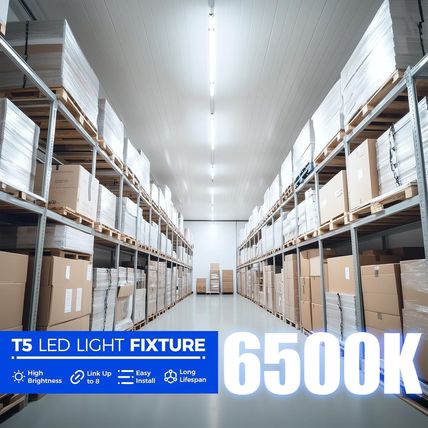 Barrina LED T5 Integrated Single Fixture, 4FT, 2200Lm, 6500K (Super Bright White