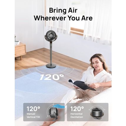 Dreo Fan for Bedroom, 120° Oscillating Standing Fans,Quiet Floor Fan with DC Mot