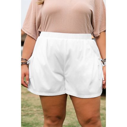 White Bow Decor Pockets Plus Size Shorts