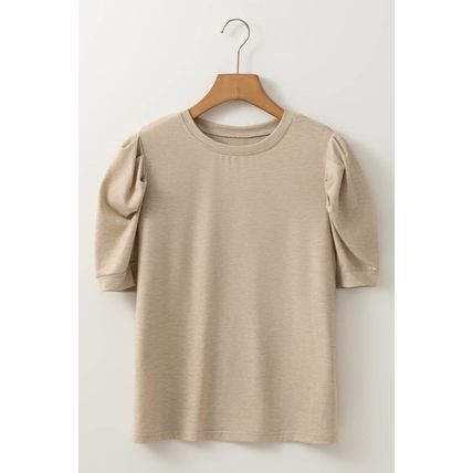 Parchment Solid Color Ruched Puff Sleeve T Shirt