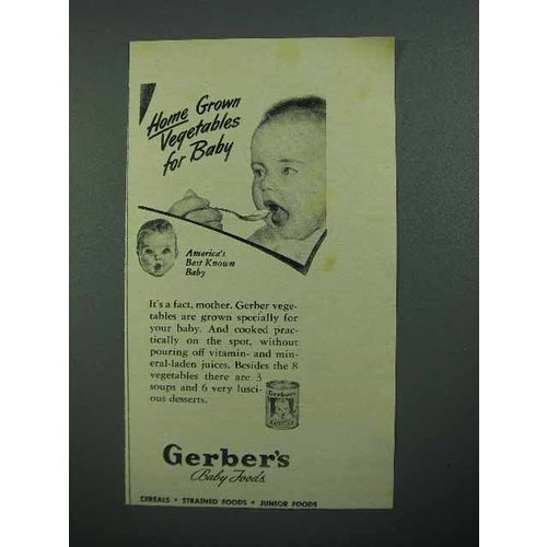 1942 Gerber's Baby Food Ad - Home Grown Vegetables