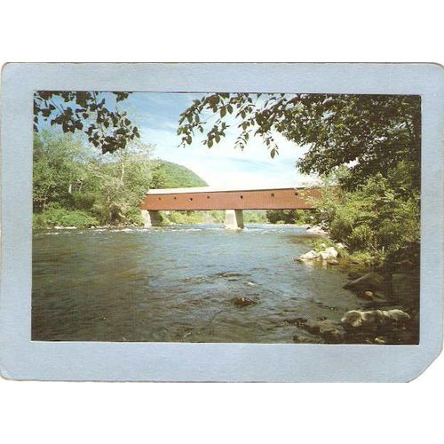 CT West Cornwall Covered Bridge Postcard Bridge Over Housatonic River Worl~36