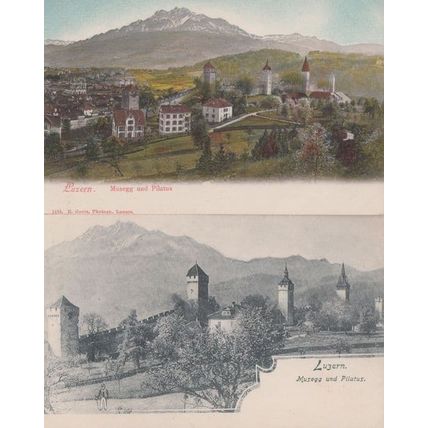 Luzern Musegg Und Pilatus Aerial 2x Old Switzerland Postcard s